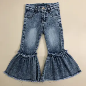 Girl Bell Bottom Jeans Girl Winter Pants Jeans girl denim pant toddler jeans Ruffles party wear Adjustable Waist