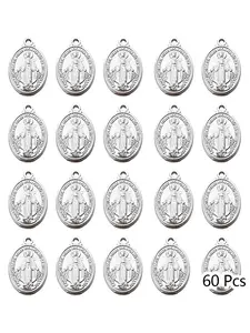 60pcs Virgin Mary Medal Flower Bead Center Cross Jesus Virgin Mary Catholic Alloy Pendant, DIY Jewelry Making, Size 12mm X 20mm