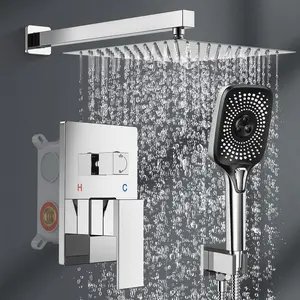 Wiserset Shower Faucet Set 10in Rainfall Shower System with Handheld 3 Functions Shower System Chrome Stainless Steel Pressure Balance Shower Valve