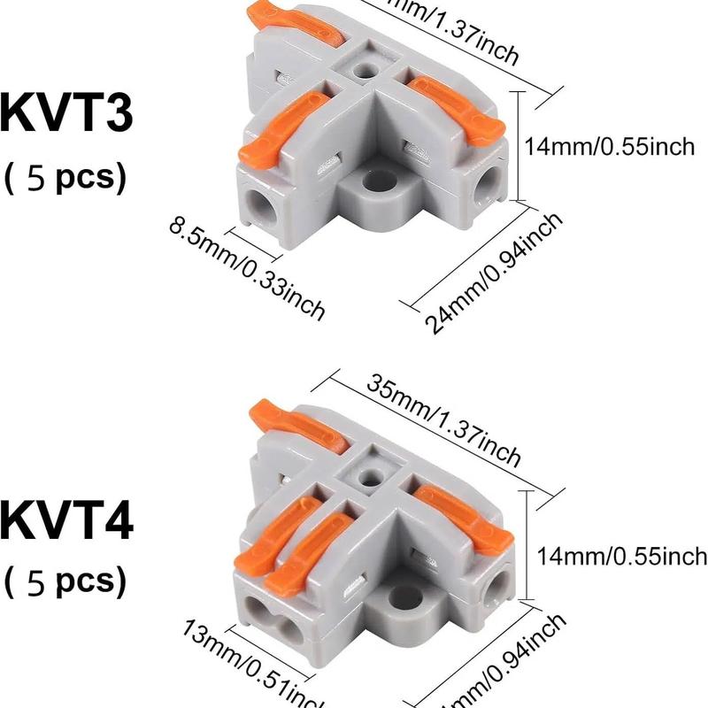 10Pcs Compact Wire Conductor Connector, T-Shape Lever Nut Wire Connector, Quick Splitter 3 Way Electrical Connectors, Quick Snap Connector, AWG 28-12