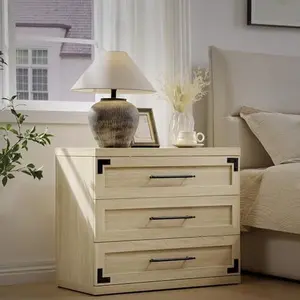 SICOTAS Large Nightstands Set of 2 31 Inch Wide Night Stand with 3 Storage Drawers Modern Oversized Bedside Table Tall Bed Side End Tables for Bedroom