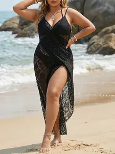Women's Plus Size Summer Hollow Out Sexy Backless Dress, Lace Beach Cover-Up, Fashion Comfortable Design for Casual Wear