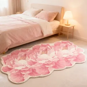 1pc French Floral Bedside Pink Plush Rug Light Luxury Purple Living Room Strip Carpet Ins Style Fluffy Soft Bedroom Decoration Carpet Irregular Shape Home Bathroom Washable Non-slip Carpet Floral Area Rug Fluffy Nursery Rug
