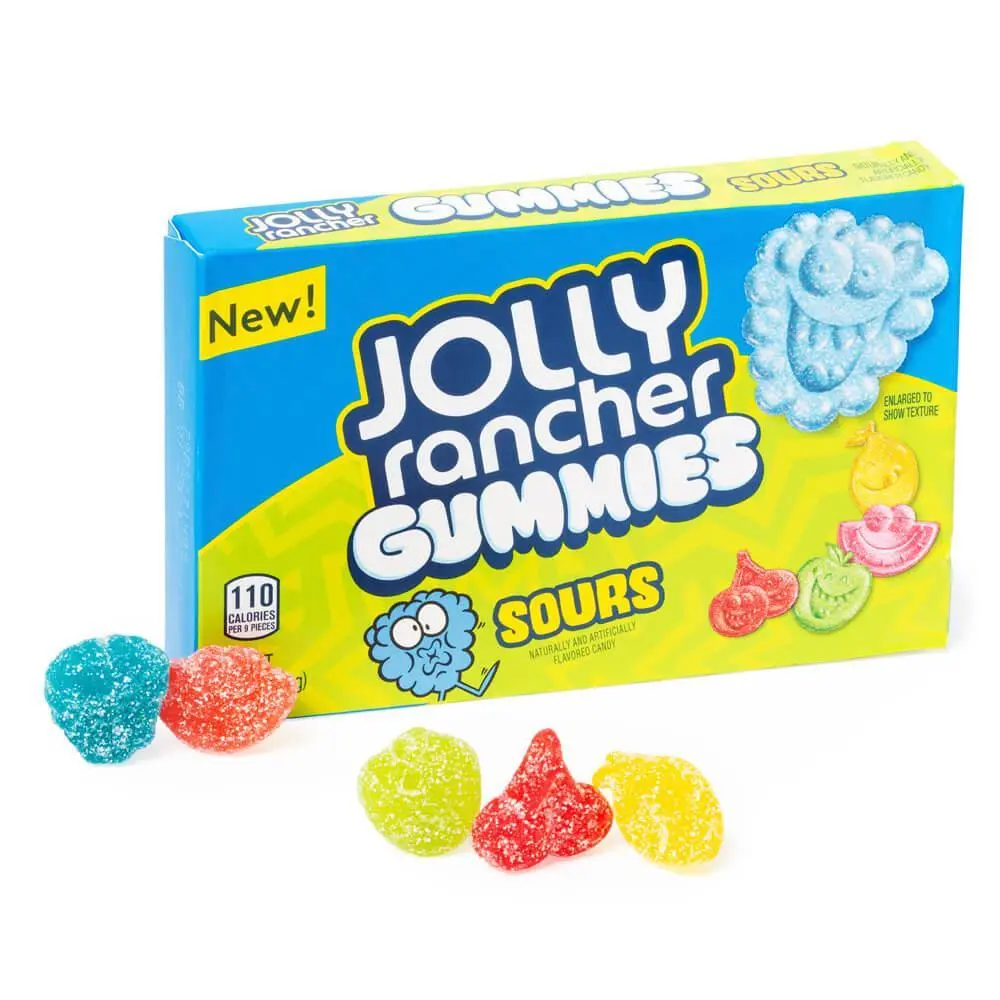 Jolly Rancher Sour Gummies 11 ct. - Soft and Chewy with Sour Sugar Coating with Assorted Fruits Flavors - 11 Count Theater Box