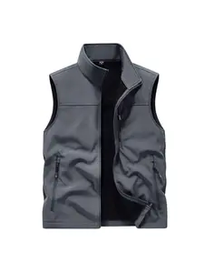 2025 New Spring and Autumn Fleece-Lined Men's Vest, Solid Color Simple Men's Casual Vest, Multi-Pocket Men's Fishing Vest Fitted Menswear Gilet