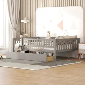 Full Size Daybed with Two Drawers, Wood Full Size Platform Bed Frame with Storage and Rails, No Box Spring Needed, Easy Assembly