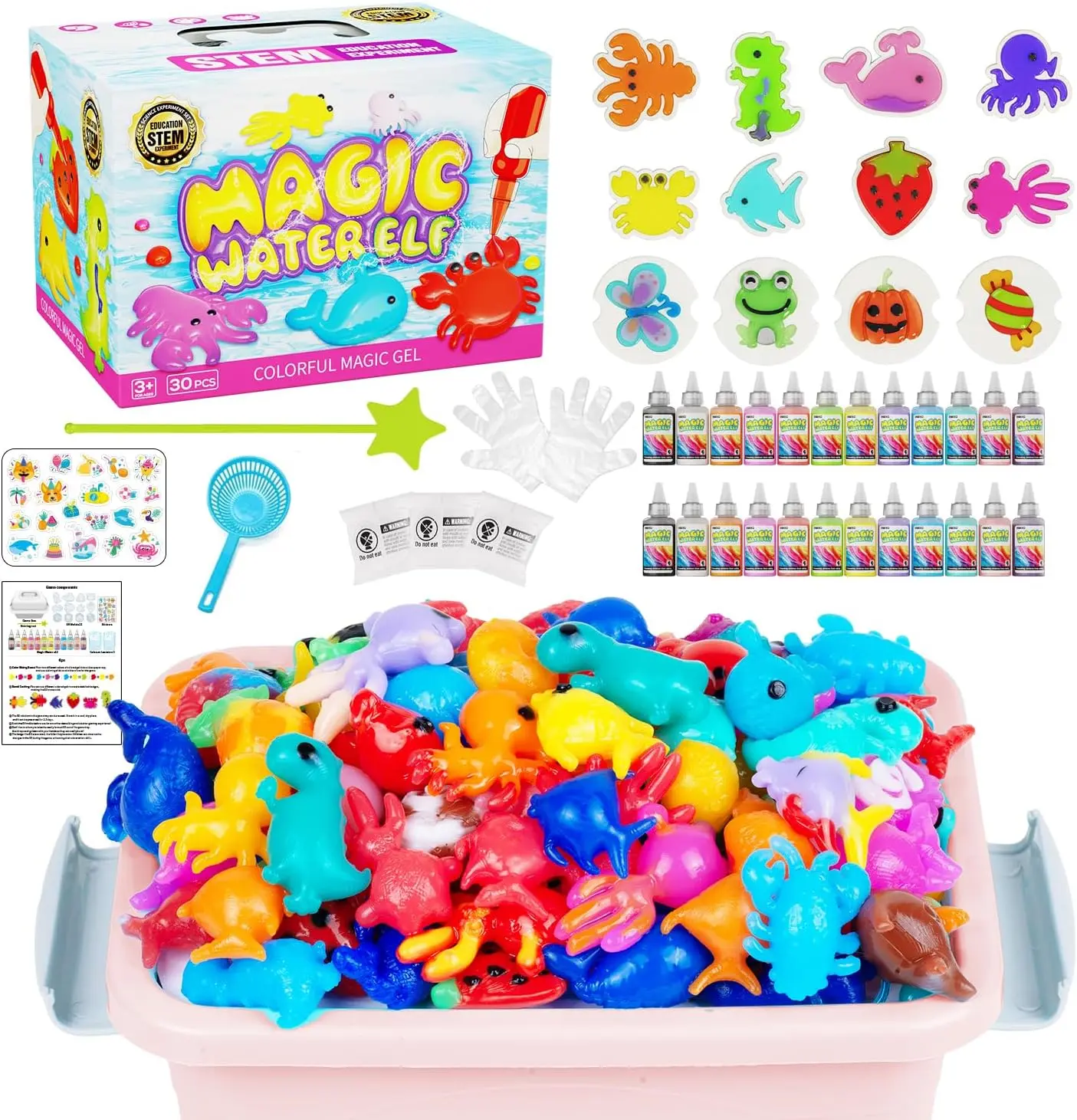 2026 Upgraded More Fun Magic Water Elf Toy Kit for Kids with 20 Gels and 10 Molds, Aqua Fairy,Fun DIY Craft Kit, Squishy Maker, Magic Water Art Kit Favors, Kids Christmas Gifts Crafts Ages 4-8