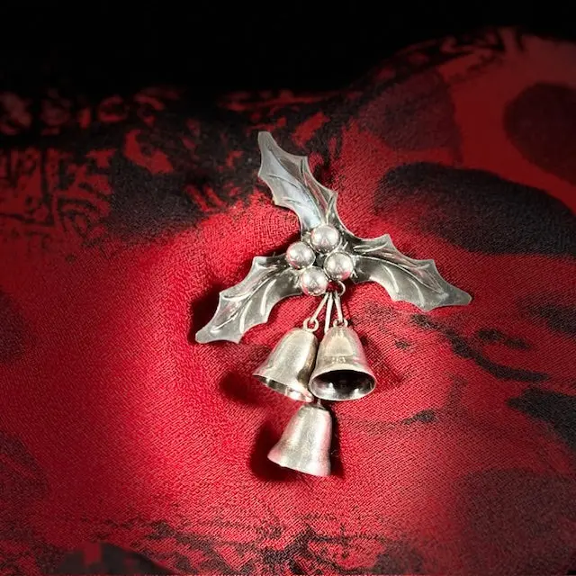 Vintage 1960's Taxco Mid Century Modern Sterling Silver Christmas Bells Brooch