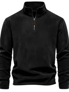 Men's Fashion New Half-Zip Fleece Sweatshirt, Simple and Stylish, Warm and Comfortable, Drawstring Waist, Ideal for Daily Commute