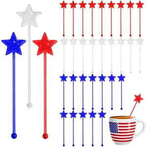 36 count 4th of July Patriotic  Stirrers, Red White and Blue Coffee Stirrers Plastic Drink Sticks  Stir Sticks for Independence Day Party Supplies