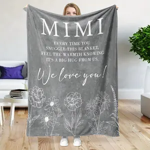 1 PC Mimi Flannel Throw Blanket 80" x 60", Super Soft 280GSM Flannel Blanket with Mimi Print, Gifts for Grandma Mothers Day Christmas Birthday, Cozy Warm Flannel Blanket for Mimi