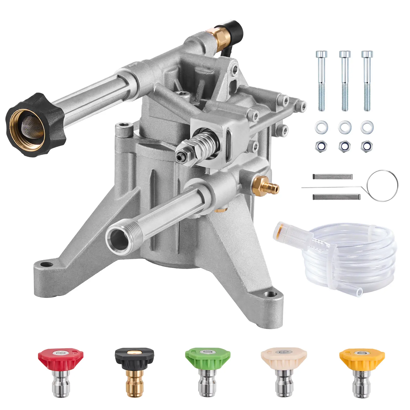 【BackToSchool】VEVOR Vertical Pressure Washer Replacement Pump, 7/8"-Shaft, 3100 PSI, 2.5 GPM, 6.5hp-7.0hp Cast Aluminum Kit with 5 Replaceable Nozzles, Hardware, Siphon Tube, Compatible with Honda, Troy Bilt, PowerStroke, Craftsman for Fence Cleaning, Mai