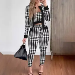 Creative Spring and Autumn Street Hipster Women's Vest Cardigan Leggings Three-piece Set SaleGiftGift