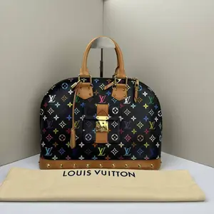 Pre-owned Louis Vuitton Coated Canvas Handbag Alma GM Murakami Black LNL0228