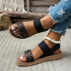 Leopard Print Flat Sandals, Comfortable And Versatile Open-Toe Roman Shoes., Women Shoes