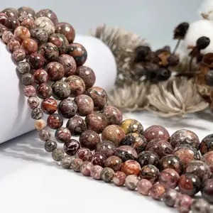 Natural Red Leopard Skin Jasper  Gemstone Smooth Round Loose Beads For DIY Jewelry Making Desig Handmade Crafts Bracelet, Necklace, Earrings AAA Quality 15.5 Inches Long, Semi Precious Stone, Spacer beads