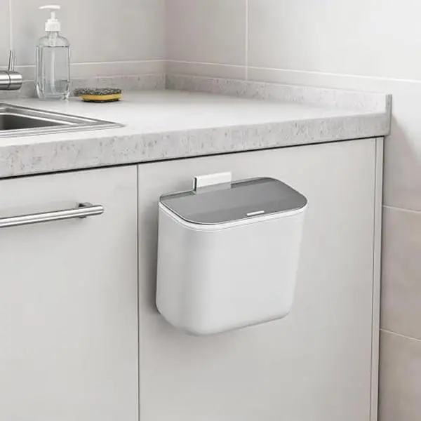 GARVEE 1.8 Gal Kitchen Compost Bin for Counter Top or Under Sink, Hanging Small Trash Can with Lid, Mini Garbage Cans, Space-Saving Indoor Compost Bucket for Bathroom, Bedroom, Office, RV, White