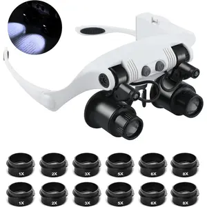 Hands Free  Magnifying Glasses, Magnifier with Light, 1X, 2X, 3X, 5X, 6X, 8X, Ideal for , Eyelash Extensions, Soldering, Craft,  Stitch