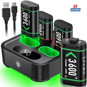 ESYWEN 4 Slot Battery Charger For Xbox Series S/X/Xbox One S/X Controller 4x3600mWh Rechargeable Battery Packs TYPE-C LED Charging Station