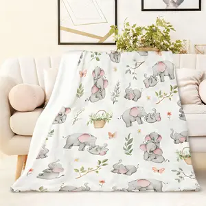 Flannel Blanket Warm Cartoon Elephant Pattern Kids Nap Blanket Newborn Coverlet Soft Toddler Bedding All-Season Infant Crib Throw for Boys Girls Machine Washable Hypoallergenic Nurse Gentle Soft Bedding Breathable
