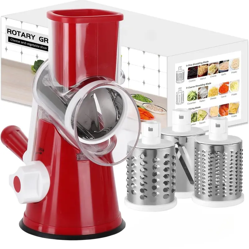 MIUVA Manual Rotary Cheese Grater - Stainless Steel Blade & BPA Free Plastic, 360 Degree Slicer for Cheese, Vegetables, Nuts, Easy Clean, Space Saving, Kitchen Essential Cookware Sets Tableware Sets Stock Up Value Pack Christmas Gift Utensils Smooth