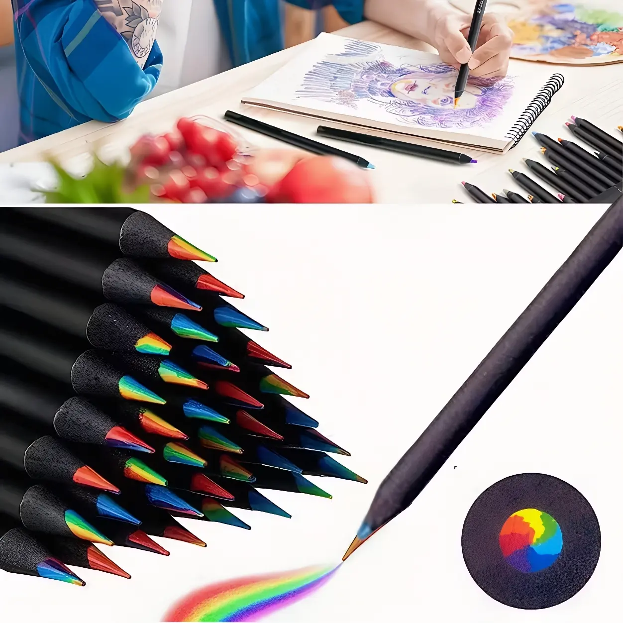 Rainbow Color Pencil Set, Water Soluble Colored Pencils for Kids Art Supplies, Artist Pencil Set, Multi-Color Sketching, Bright Coloring Kit, Perfect Gift for DIY Creative Drawing