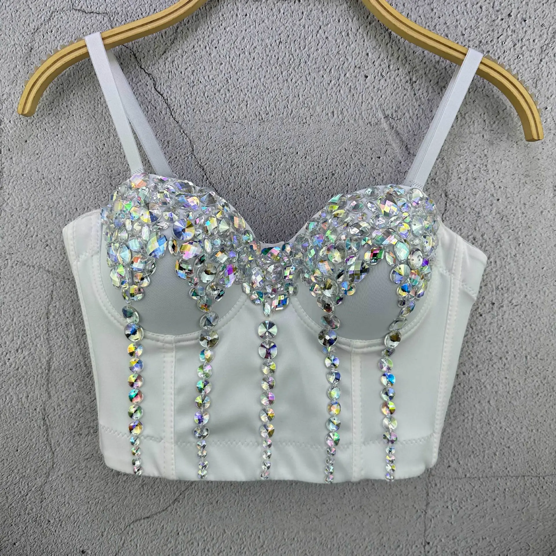 Women's Short Sexy Halter Corset Top - Sleeveless Fishbone Bustier Crop Top with Crystal Rhinestones for Going Out, Parties, Lady