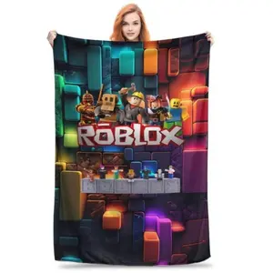 Roblox Funny Plush Flannel Blanket - Premium Flannel Material Cozy Lightweight Portable Cover for Sofa Bedroom Office Travel Camping Mother's Day Valentine's Day Birthday Christmas Gift
