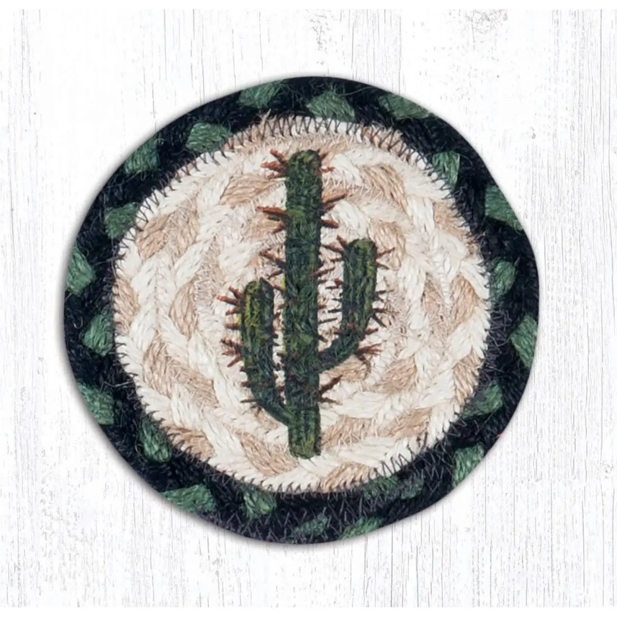 212 MAIN Decorative Coaster - 5x5 in. Round Jute Fiber with Printed Cactus Motif, Ideal for Home Tableware