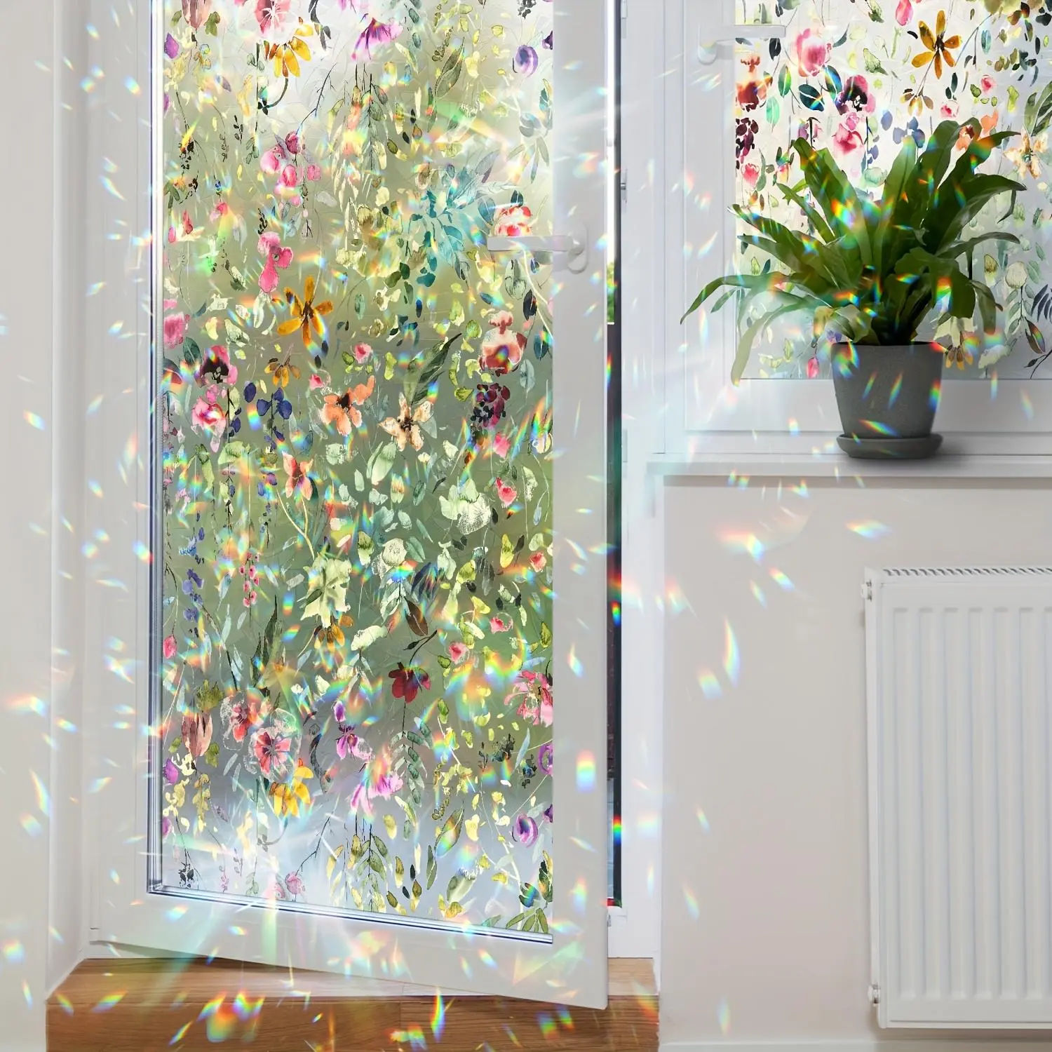 Floral Pattern Window Sticker, 1 Roll Double-sided High Transparency Electrostatic Adsorption Removable Window Decal, Decorative Decal, Window Decals for Room Decor, Home Decor