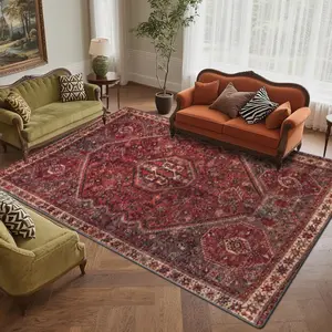 Velvet Soft Comfort Persian Geometric Pattern Classic Vintage Rug, Home Decor Carpet, Living Room Large Mat, Sofa Pad, Bedroom Floor Mat, Indoor Floor Rug
