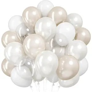 Pearl Balloons,51Pcs 12 Inch Pearl White Double-Stuffed Balloons, Sand White Clear Helium Balloon Set for Birthday Engagement Anniversary Shower Bridal Party Decoration