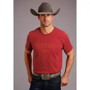 Stetson Mens Red 100% Cotton Xl Logo S/S T-Shirt