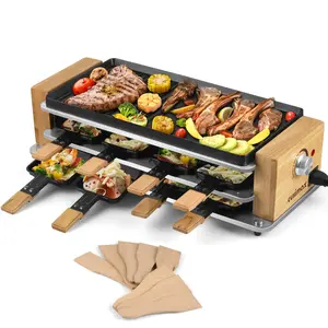 CUSIMAX Raclette Table Grill Electric Indoor/Outdoor Cooking with 2 in 1 Non-Stick Grill Plate, 8 Raclette Pans & Wooden Spatulas for Korean BBQ, Steaks, Burgers & Family Gatherings electric korean grill indoor Universal Griddle