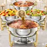 [familyfun] WARMOUNTS 5QT Food-Grade Steel Chafing Dish Buffet Set (2/4/6 Packs) - Gold Accent, Glass View Lid, Stainless Steel Lid Holder, Built-In Food Warmer, Thermal Casserole Dish, Safe Use, Stackable Bakeware for Serving Banquets