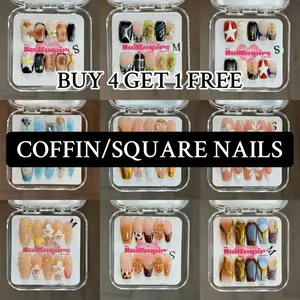 COFFIN/ SQUARE NAILS The Nail Empire Handmade 3D Press On Nails | High Quality | Cute designs | Detailed | Extra Glossy Finish | Most affordable | Trendy nails | New arrivals