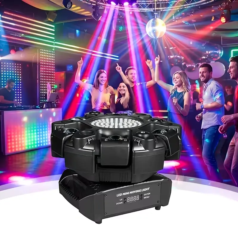 100W RGBW 6-Arm LED Mobile Headlight, 4-in-1 Multifunctional Stage Light with White/Yellow Dual-Frequency Flashing, DMX-512 & Sound Activation, for Party Disco KTV