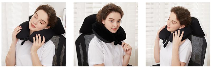 Travel Neck Pillow for Head Support - Best Memory Foam Airplane Pillow for Plane, Car & Home Recliner Use (Black)