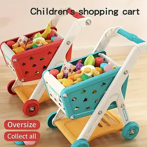 26pcs Kids Shopping Cart Trolley Play Set with Pretend Food and Accessories, Perfect Birthday Gifts for Ages 3+ Pretend Play and Role-Playing Games