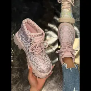 Women's Short Snow Boots with Sparkling Rhinestones, Fashionable and Sexy Winter Footwear, Stylish Ladies' Snow Booties