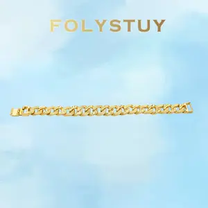 [FOLYSTUY (W167)]Mens Textured Cuban Link Chain Bracelet, 0.53" Width 7.8" Length, Sturdy Statement Wrist Bangle for Street Style & Daily Wear