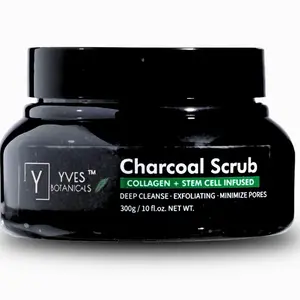 Yves Botanicals Charcoal Scrub Collagen & Stem Cell Infused with Niacinamide 300g Deep Cleanse Exfoliate Minimize Pores