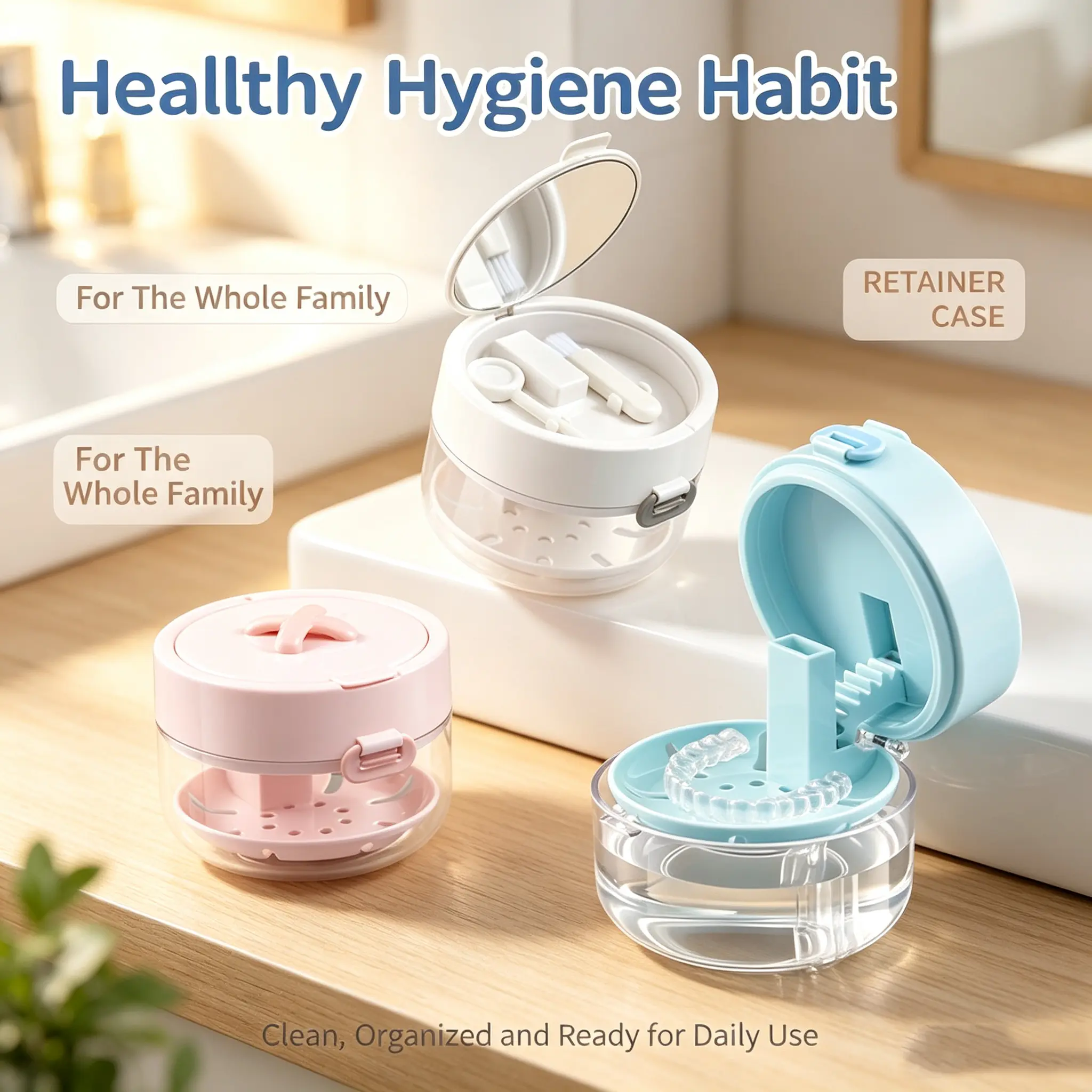 3-in-1 Portable Retainer Cleaning Box - Leak-Proof Orthodontic Aligner Soaking Container with Drain Basket, Mirror, Brush, Travel Oral Care Storage Case; 61-in Stainless Steel Adjustable Handle Bath Spa Jets; Waterless Pregnancy Test Strips
