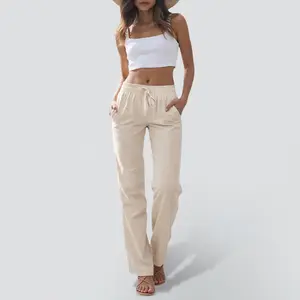 JEKAOYI Womens  Linen Blend Summer  Drawstring Loose Fit with Office  with Pockets  High Waist Design Casual Womenswear