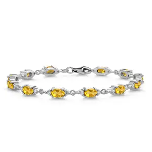 925 Sterling Silver Yellow Citrine and White Moissanite Tennis Bracelet For Women (6.31 Cttw, Gemstone Birthstone, Oval 6X4MM, 6.5, 7, 7.5 Inch)