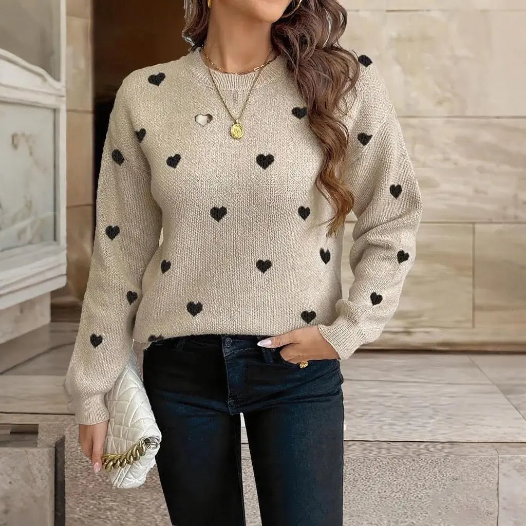 Women's Knitted Sweater Women's Casual Clothing Round Neck Top Fashion Dress Autumn Top Love Design knit vibes crew rajut i Crewneck Knitwear