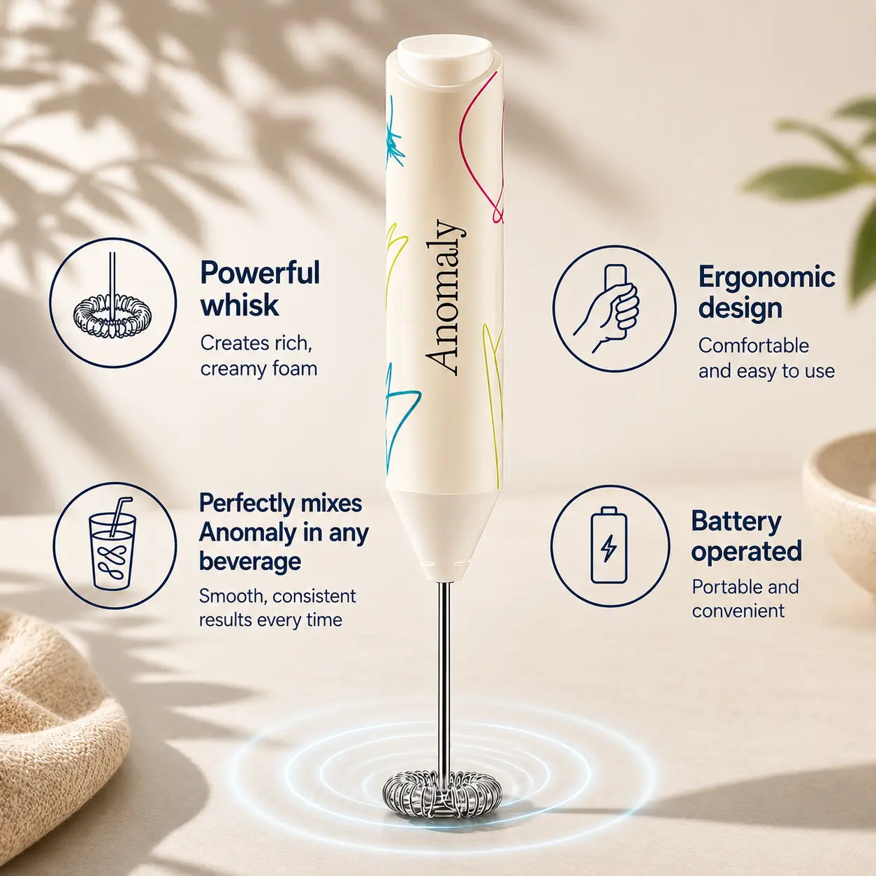 Anomaly Branded Frother - Lightweight Handheld Milk Frother