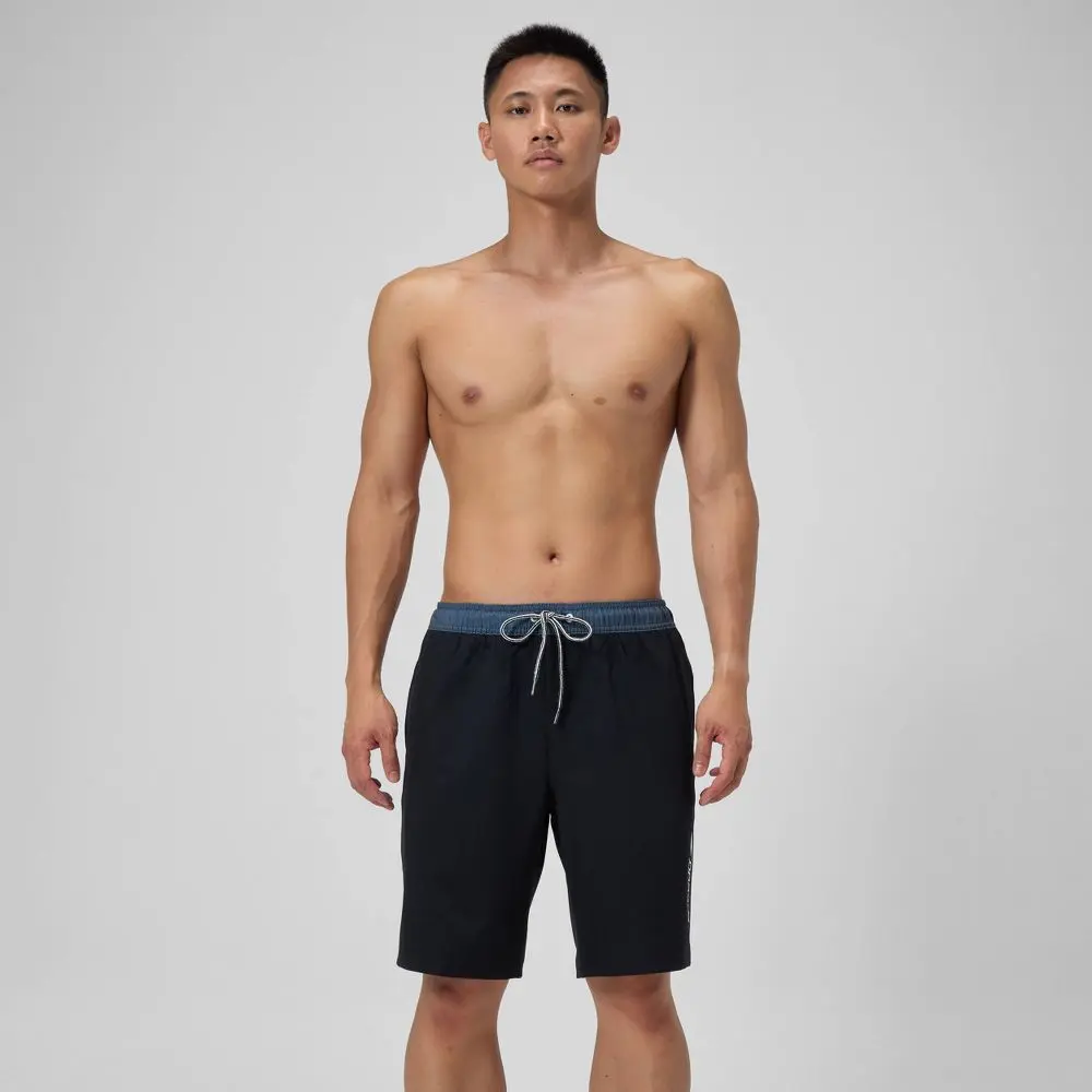 Men's 9" Speedo Marina Swim Shorts - Black XXL Mesh Liner Elastic Waistband Zippered Pocket UPF 50+