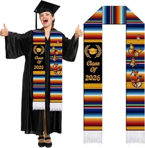 Mexican Graduation Stole Class of 2026 – 72" Hispanic Serape Sash with Mexico Embroidery, Latino Grad Scarf for High School College Seniors, Cultural Graduation Outfit Accessory