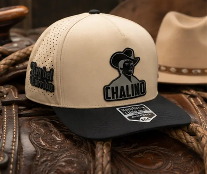 Chalino Sanchez Snapback Tan and Black Hat with Acrylic Badges